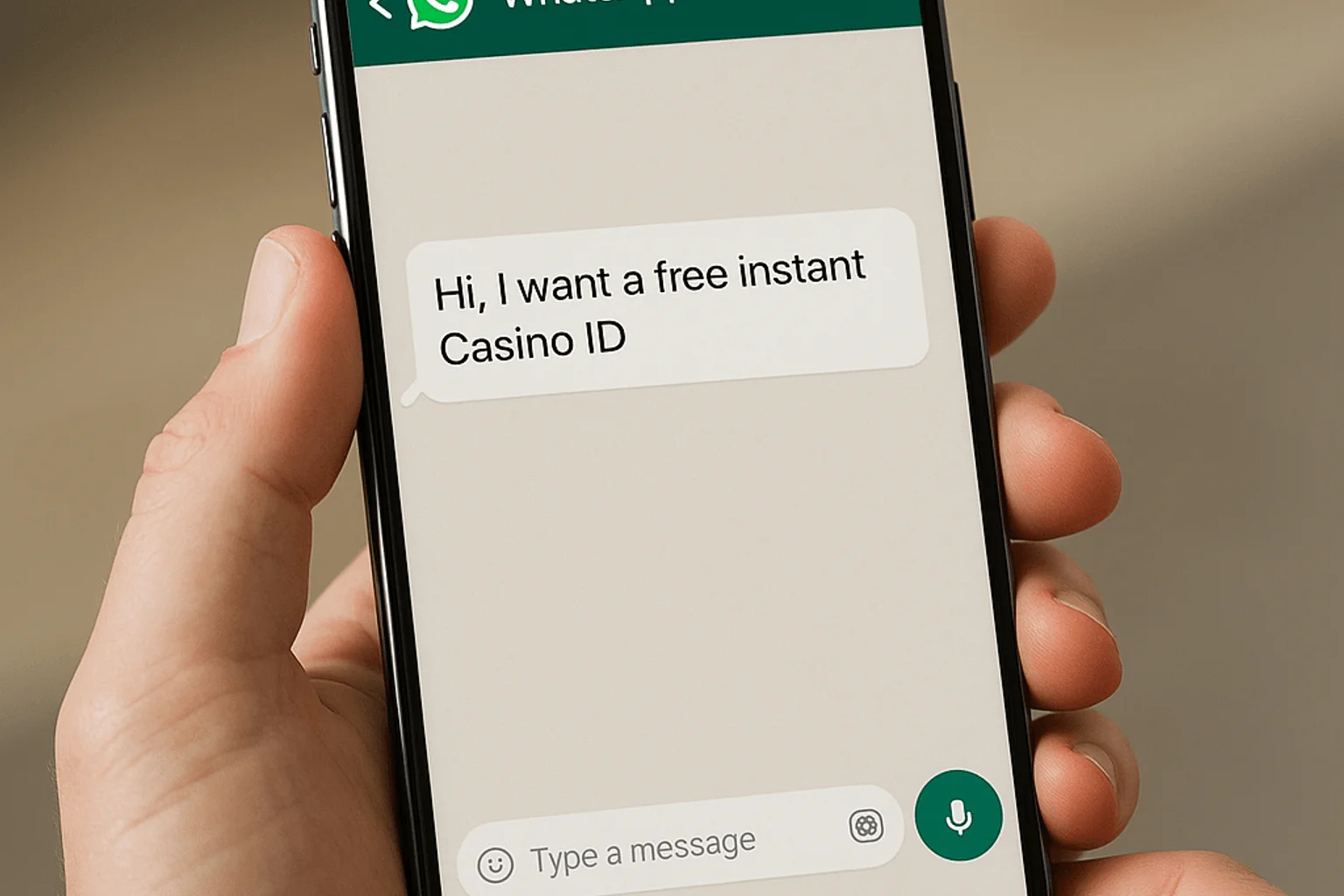 Sending WhatsApp message to Casino ID provider for instant registration